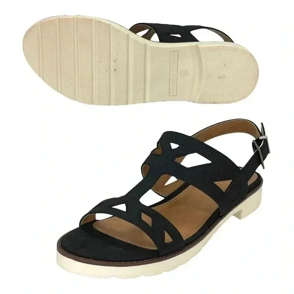 Adrienne Vittadini Seka Black Faux Leather Slingback Womens Sandals Size 9.5M - Picture 10 of 11